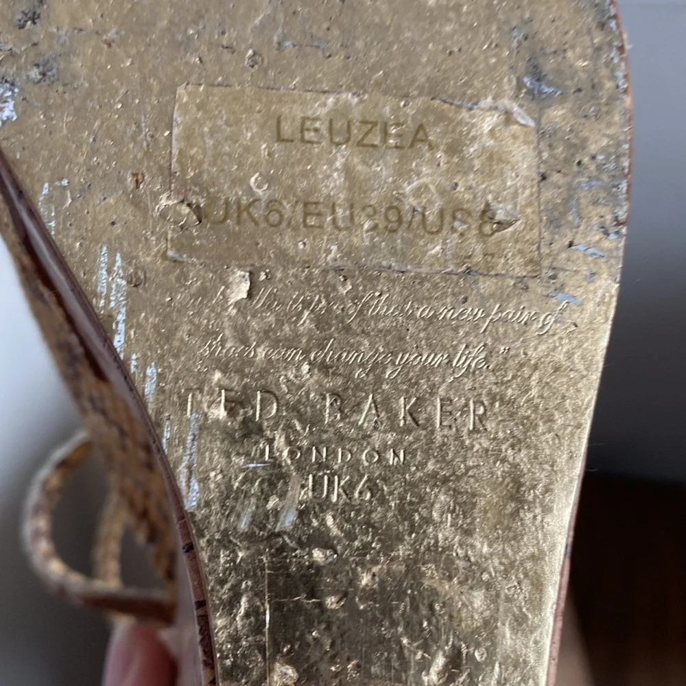 Ted Baker London Leuzea Snakeskin Open Toed Cork Platform Shoes, Women’s 8